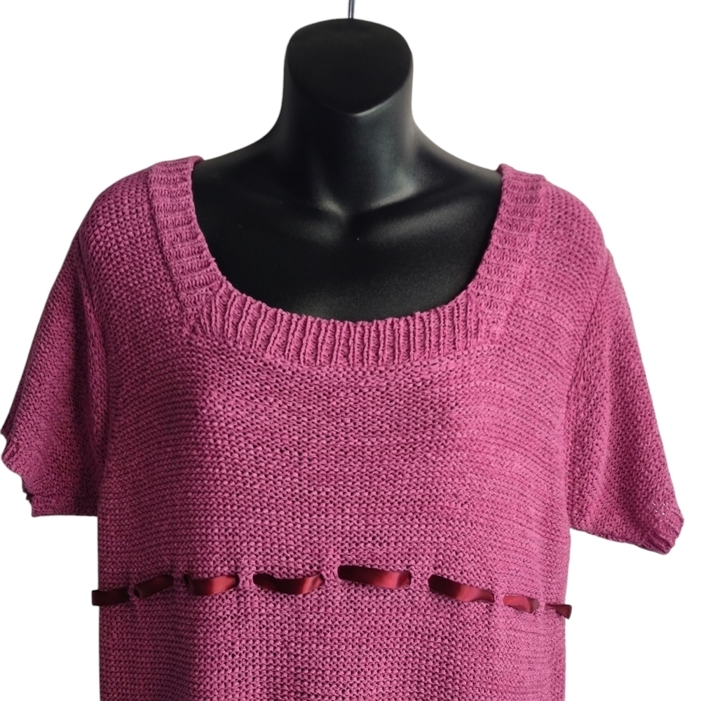 Carducci Top Womens Pink Ribbon knit Shortsleeve Crewneck Sweater Size XL - Picture 3 of 10